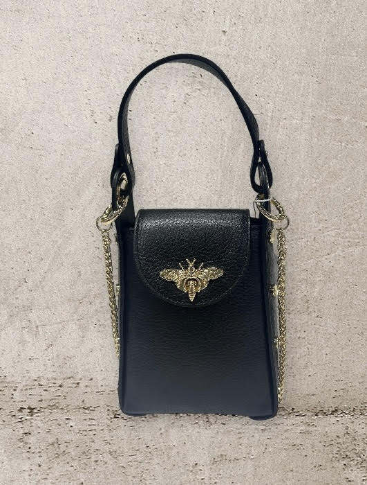 Genuine Italian Leather Butterfly Clutch + Crossbody Black