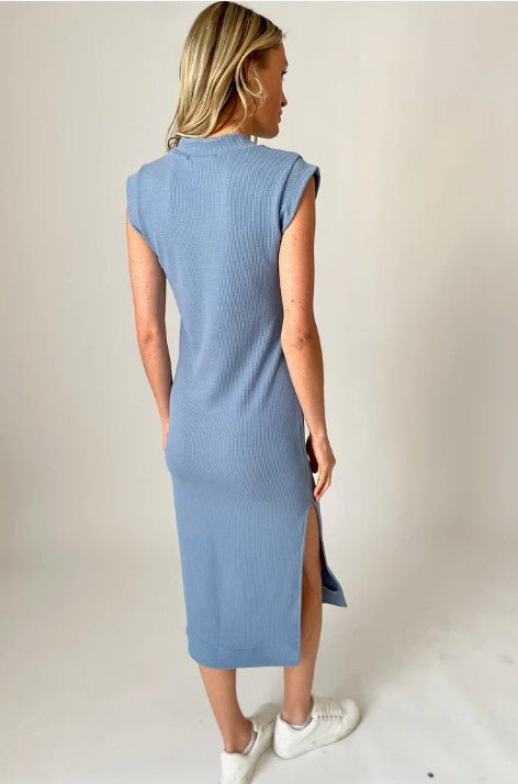 Sleeveless Ribbed Dress in Denim Color