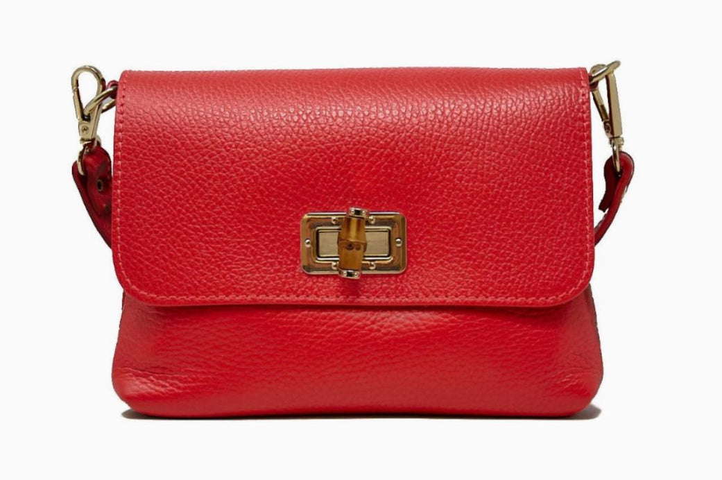 Genuine Italian Leather Clutch and Crossbody Bag Red