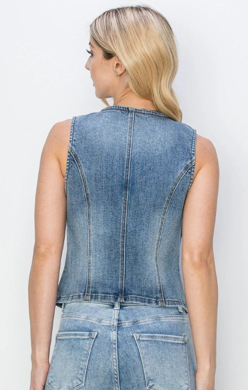 RISEN BRAND MEDIUM WASH DENIM VEST
