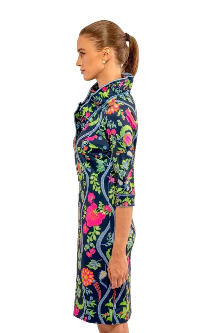 RUFFLE NECK DRESS IN JUNGLE SYMPONY PRINT