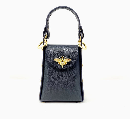 Genuine Italian Leather Butterfly Clutch + Crossbody Black